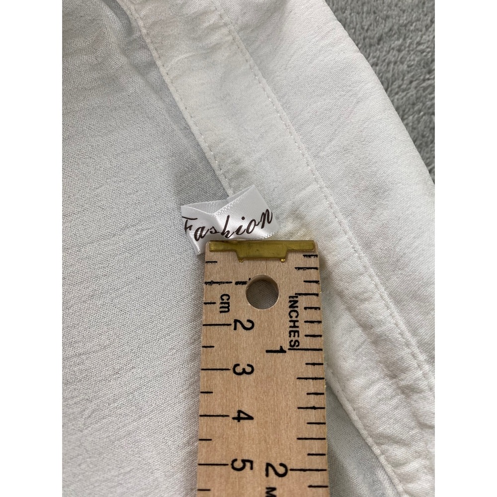 Fashion White Gauze Tunic Top Womens Small Ruched Side Tie Roll Tab Slv V-Neck - Picture 3 of 13